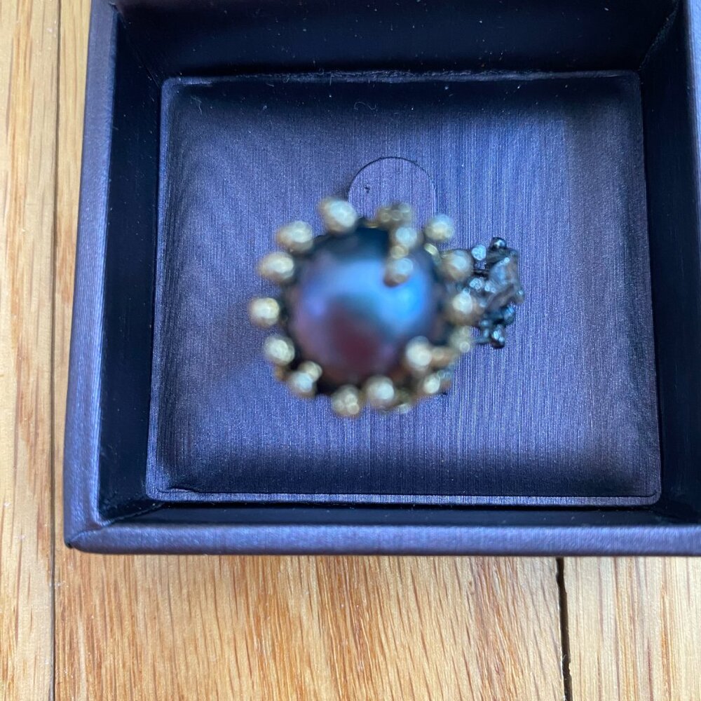 Tahitian pearl ring 11.5mm set in oxidized silver, size is between 6 and 7 - Picture 2 of 5
